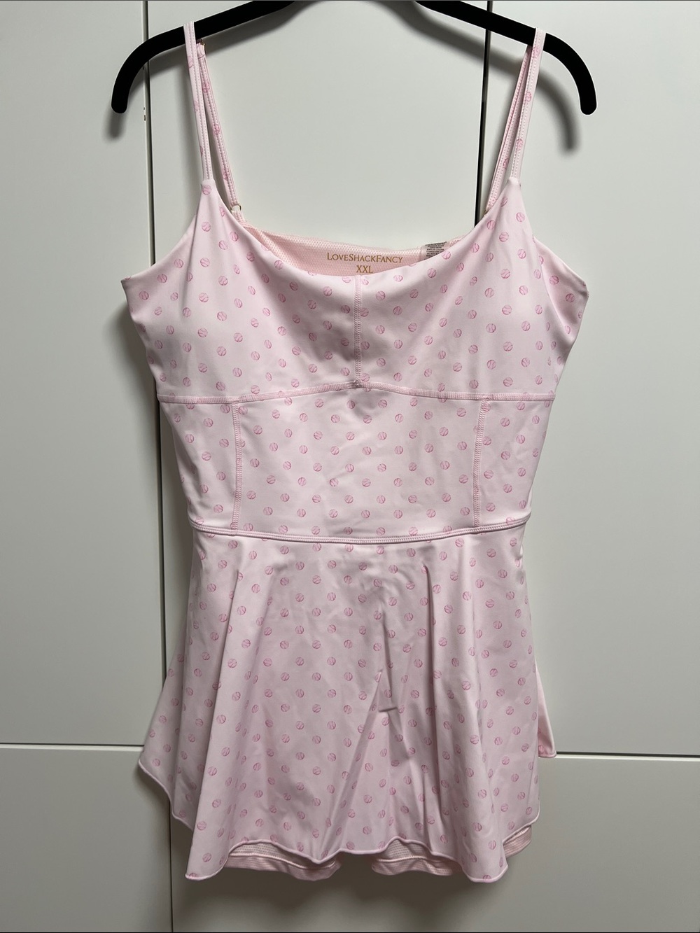 LoveShackFancy Pink Mini Dress with Tiny Tennis Ball Print, Shorts w/ Pockets! - Picture 3 of 15